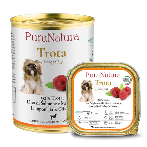 Dalla Grana Pura Natura umido cane trota e lamponi 150g e 400g