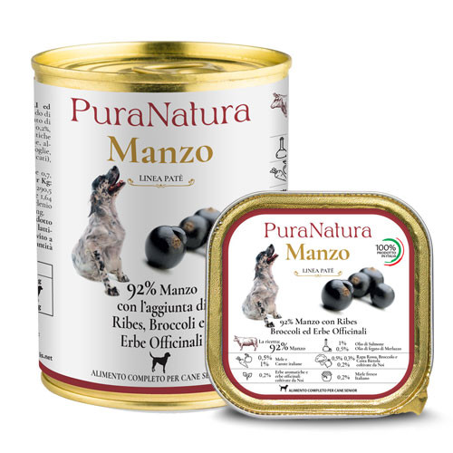 Dalla Grana Pura Natura umido cane Senior manzo e ribes nero 150g e 400g