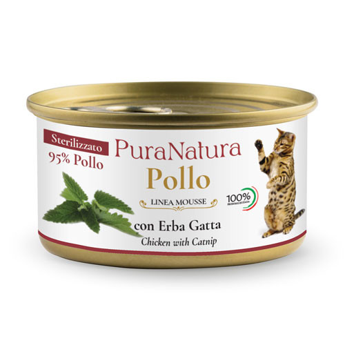 Dalla Grana Pura Natura umido gatto sterilizzato pollo e erba gatta 85g